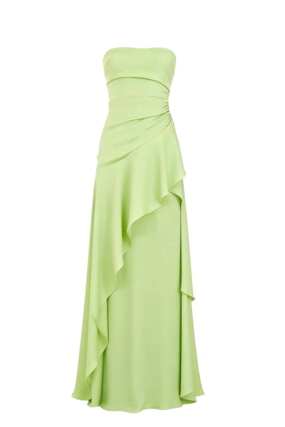 Red Strapless Ruched Slit Dress