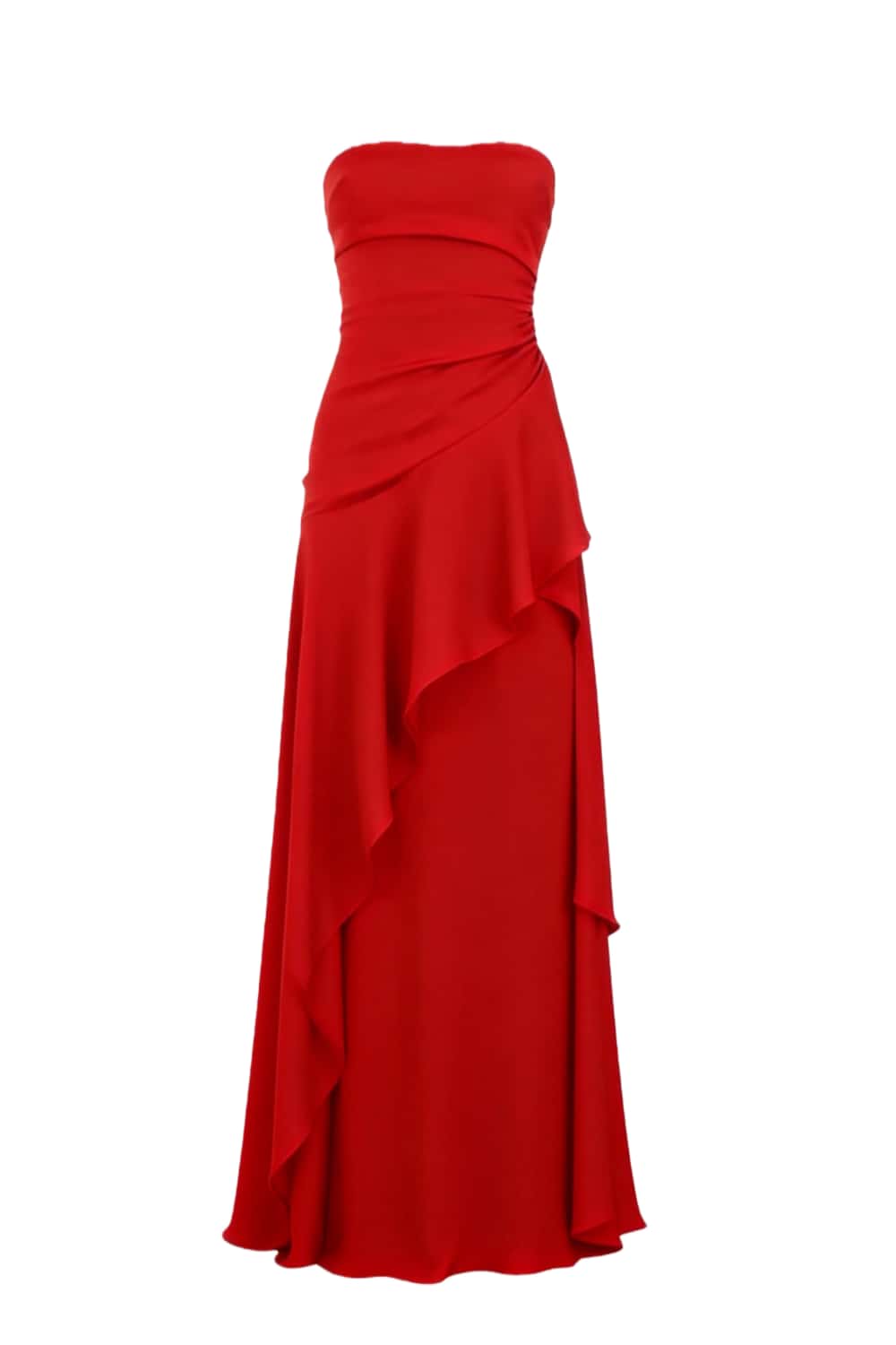 Sky Blue Strapless Ruched Slit Dress