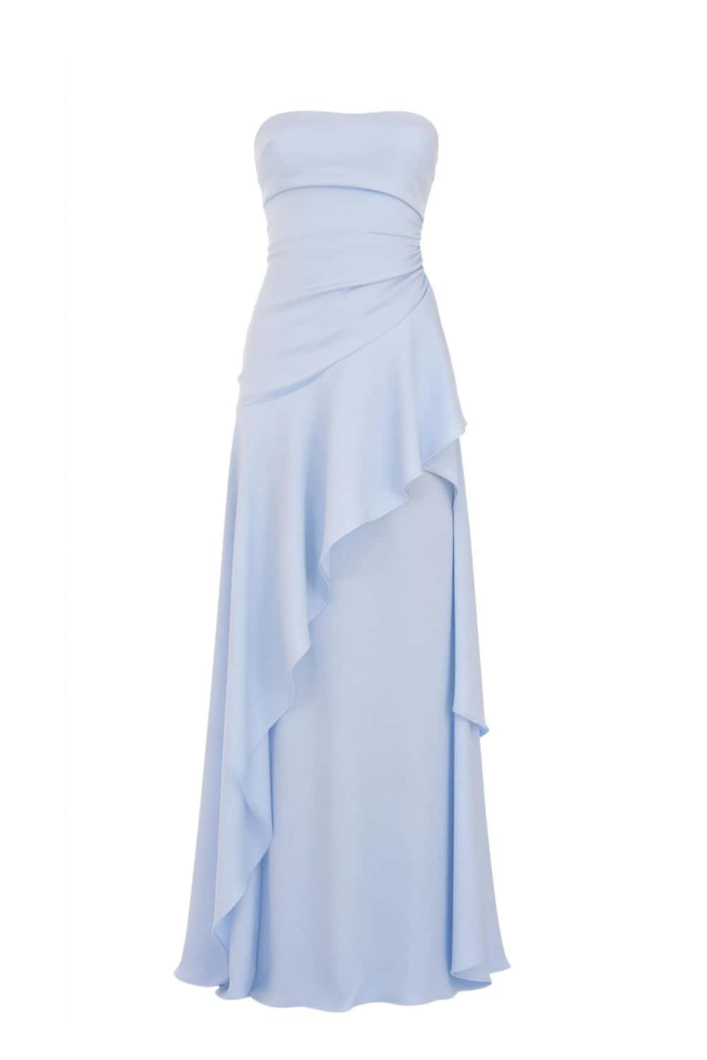 Red Strapless Ruched Slit Dress