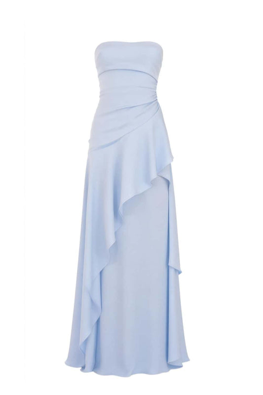 Red Strapless Ruched Slit Dress