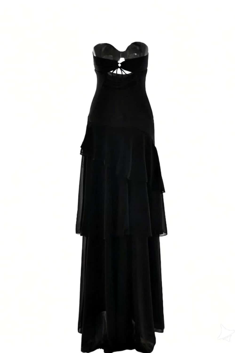 Keyhole Light Blue Chiffon Ruffle Maxi Dress