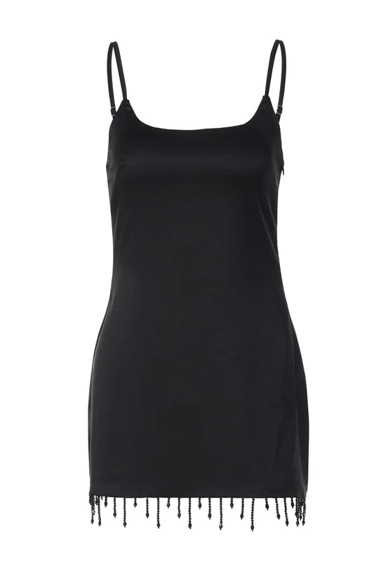 Black Straps Tight Short Dress with Tassel