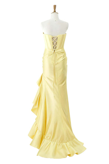 Royal Blue Satin Cowl Neck Frill Slit Long Dress