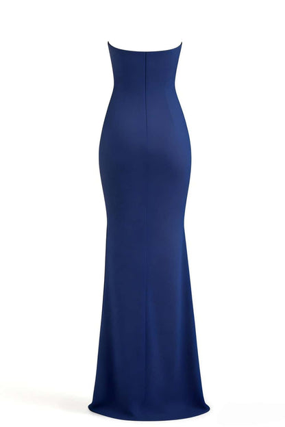 Simply Navy Blue Fitted Slit Long Dress