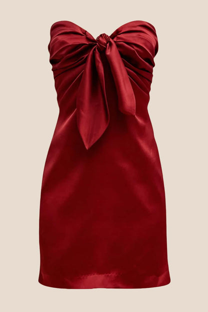Strapless Yellow Tie Front A-line Short Dress