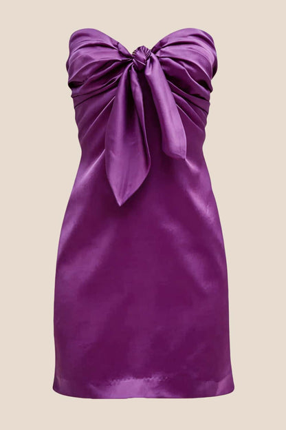 Strapless Yellow Tie Front A-line Short Dress