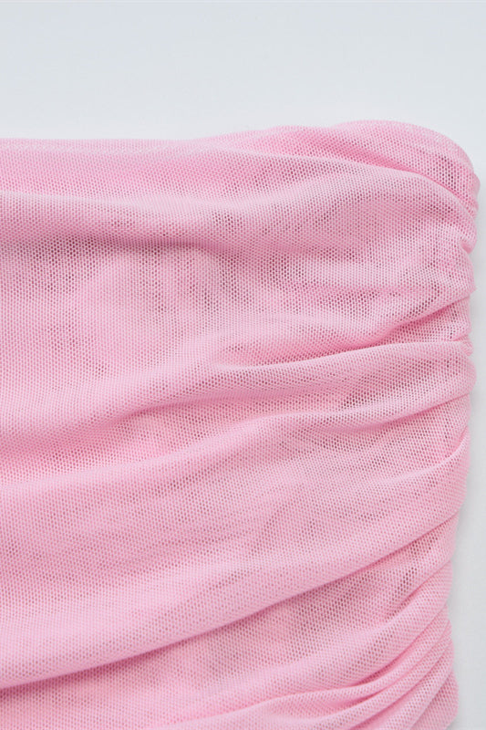 Off the Shoulder Pink Bodycon Short Dress with Ribbon