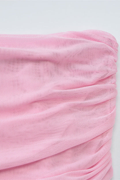 Off the Shoulder Pink Bodycon Short Dress with Ribbon