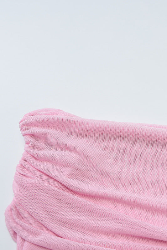 Off the Shoulder Pink Bodycon Short Dress with Ribbon