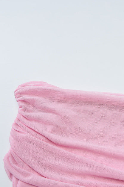 Off the Shoulder Pink Bodycon Short Dress with Ribbon