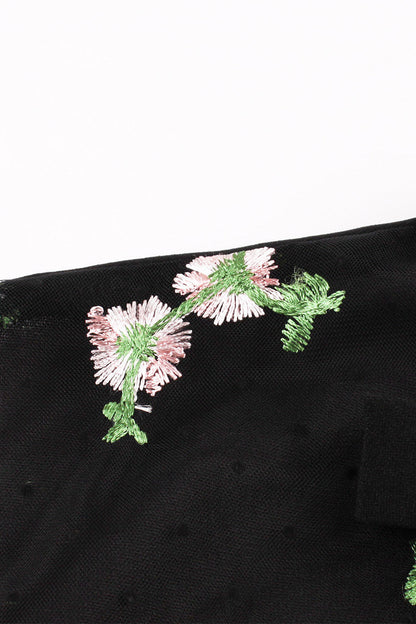 High Neck Embroidery Black Swing Dress