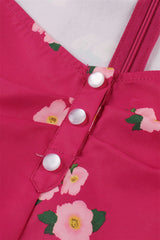 Hot Pink Floral Sweet Swing Dress