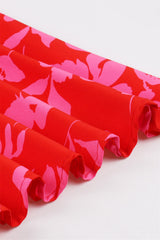 Short Sleeves Red Print Swing Dress