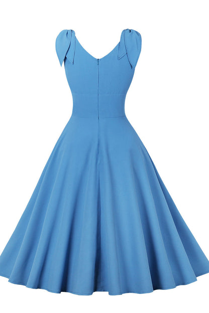 Tie Shoulder Navy Blue Swing Swing Dress