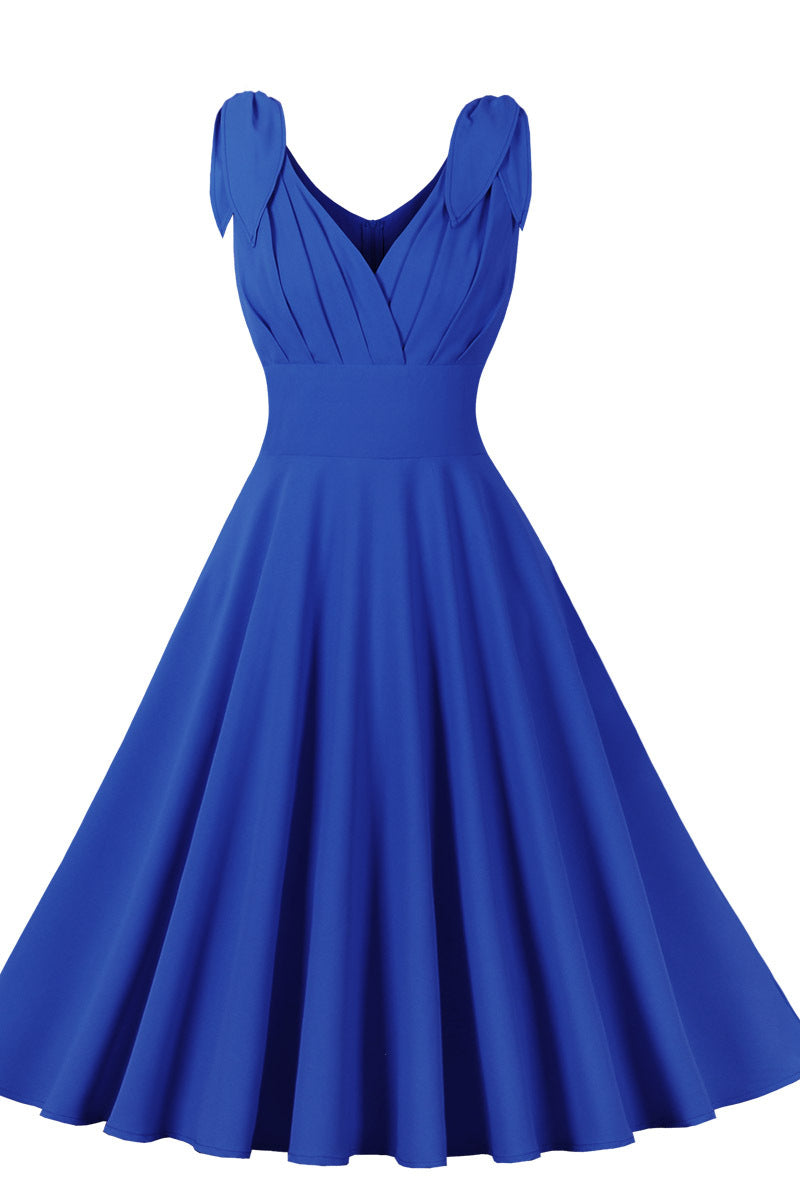 Tie Shoulder Navy Blue Swing Swing Dress