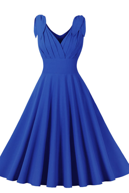 Tie Shoulder Navy Blue Swing Swing Dress