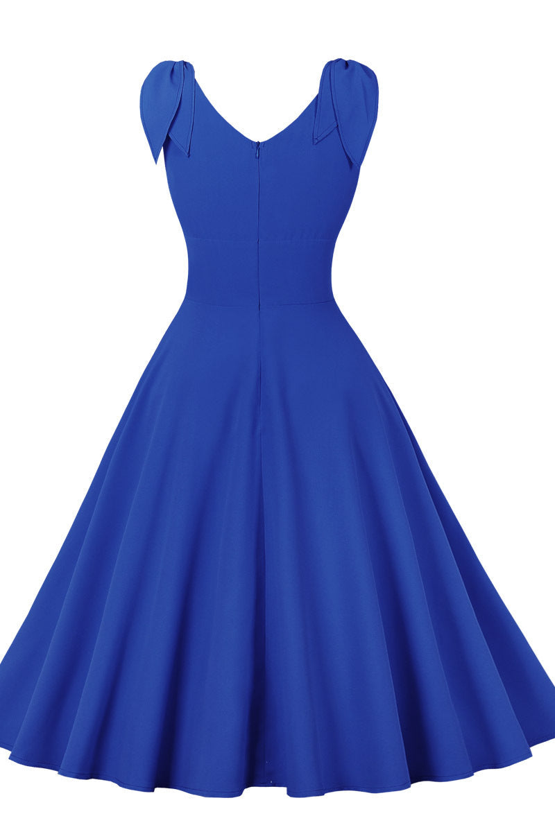 Tie Shoulder Navy Blue Swing Swing Dress