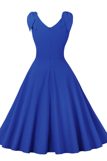 Tie Shoulder Navy Blue Swing Swing Dress