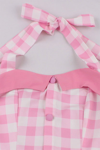Pink Plaid Straps Barbie Dress