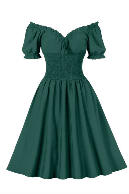Red Smoked Wasit Off the Shoulder Dress