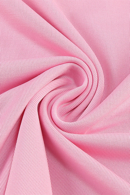 One Shoulder Pink Back Tie Fitted Long Dress