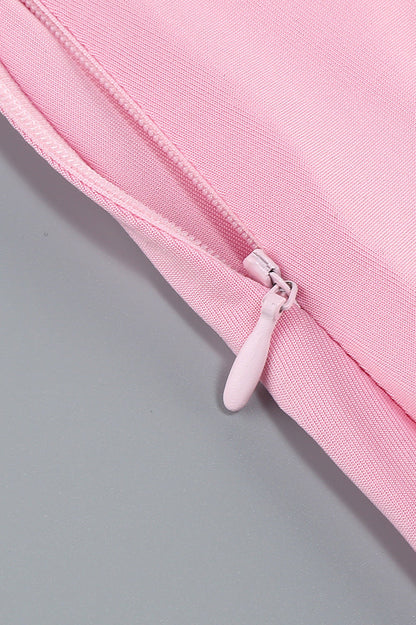 One Shoulder Pink Back Tie Fitted Long Dress