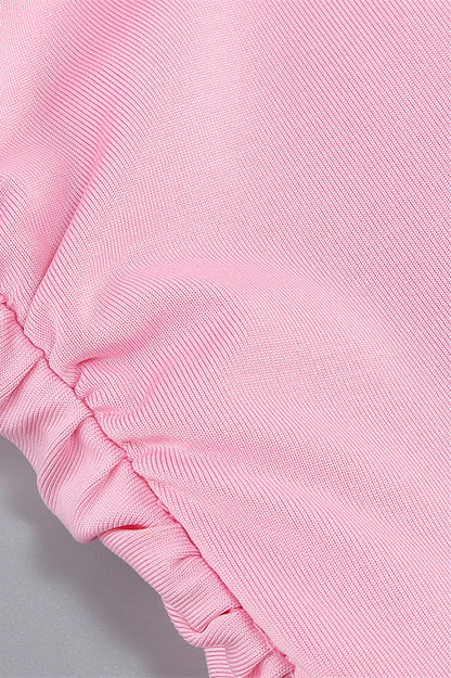 One Shoulder Pink Back Tie Fitted Long Dress
