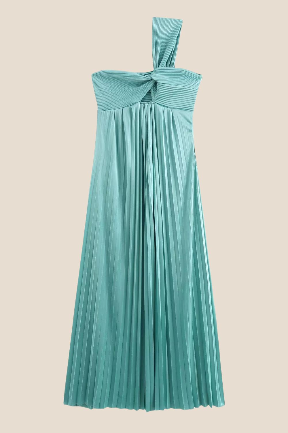 One Shoulder Red High Waist Pleated Long Dress