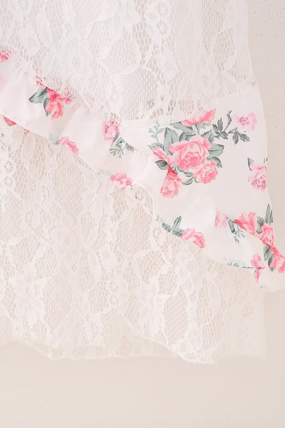 Pink Floral Print Ruffles Long Summer Dress