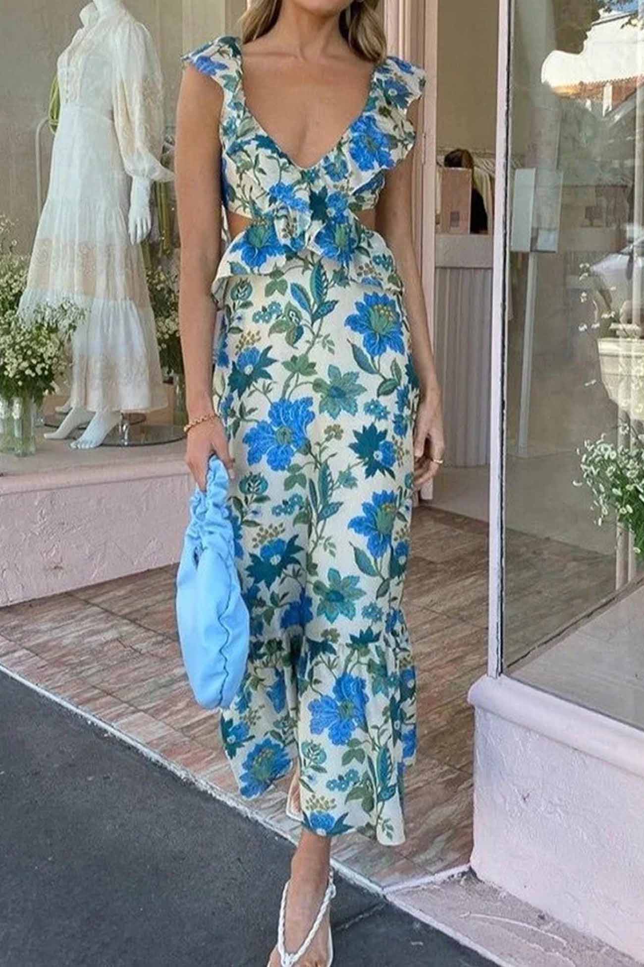 Amelora – Romantic Ruffle Dress with Floral Print