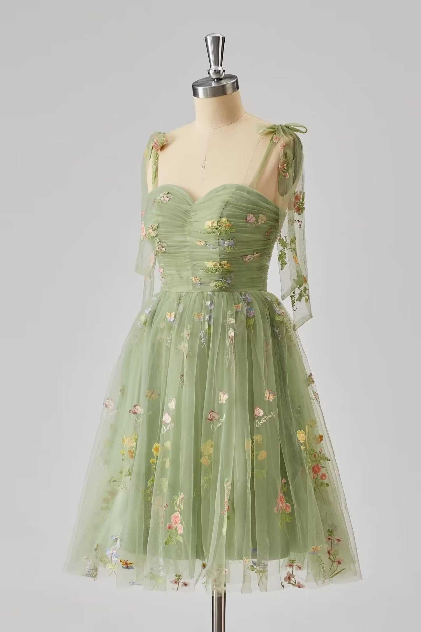 Tie Shoulders Blue Floral A-line Short Dress