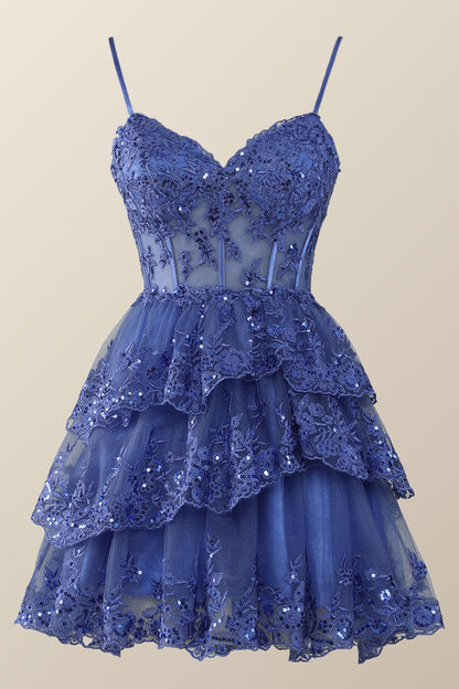 Straps Light Blue Tiered Layered Short Princess Dress