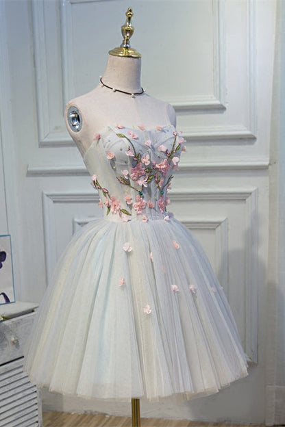 Sweetheart Pink Flowers Short A-line Homecoming Dress