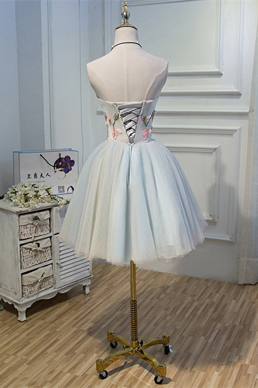 Sweetheart Pink Flowers Short A-line Homecoming Dress