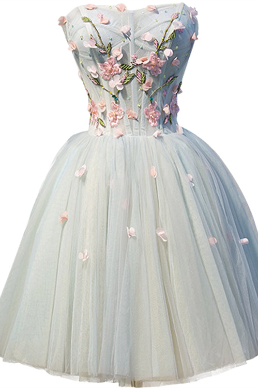 Sweetheart Pink Flowers Short A-line Homecoming Dress