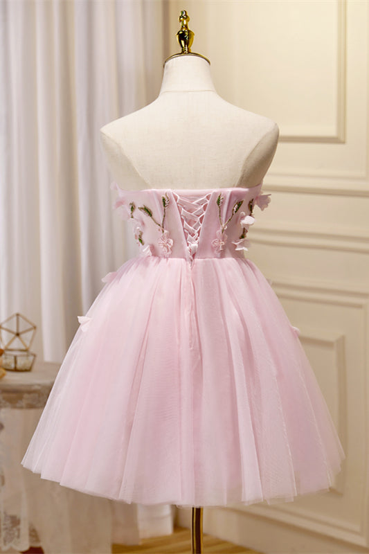 Sweetheart Pink Flowers Short A-line Homecoming Dress