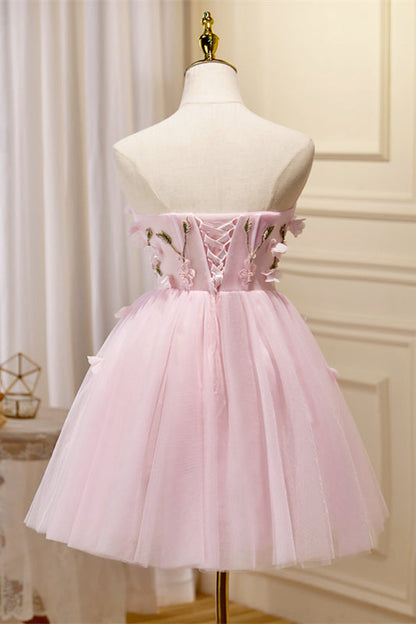 Sweetheart Pink Flowers Short A-line Homecoming Dress