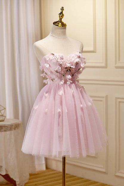 Sweetheart Pink Flowers Short A-line Homecoming Dress