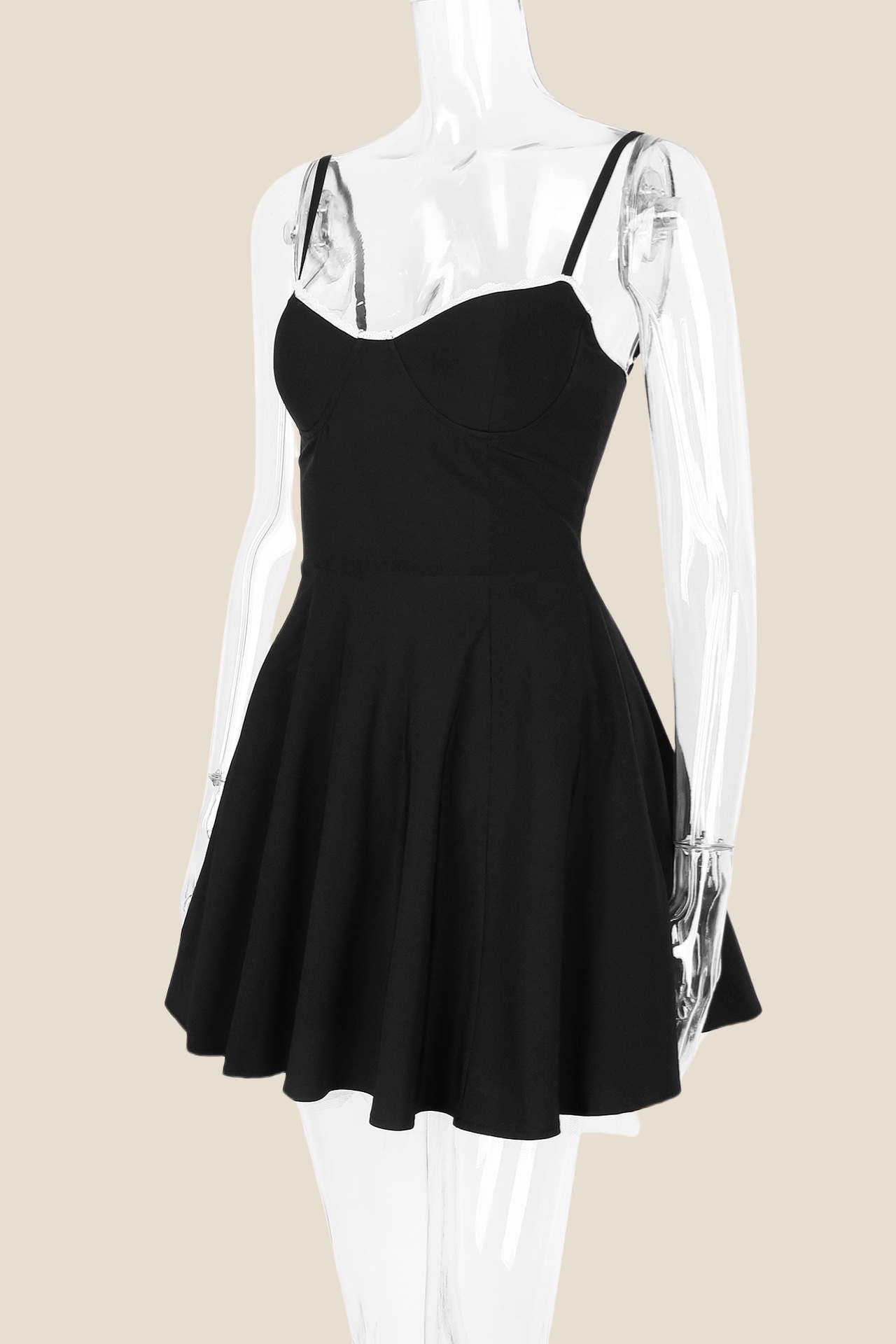 Spaghetti Straps Black A-line Short Dress