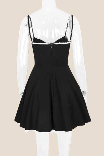 Spaghetti Straps Black A-line Short Dress
