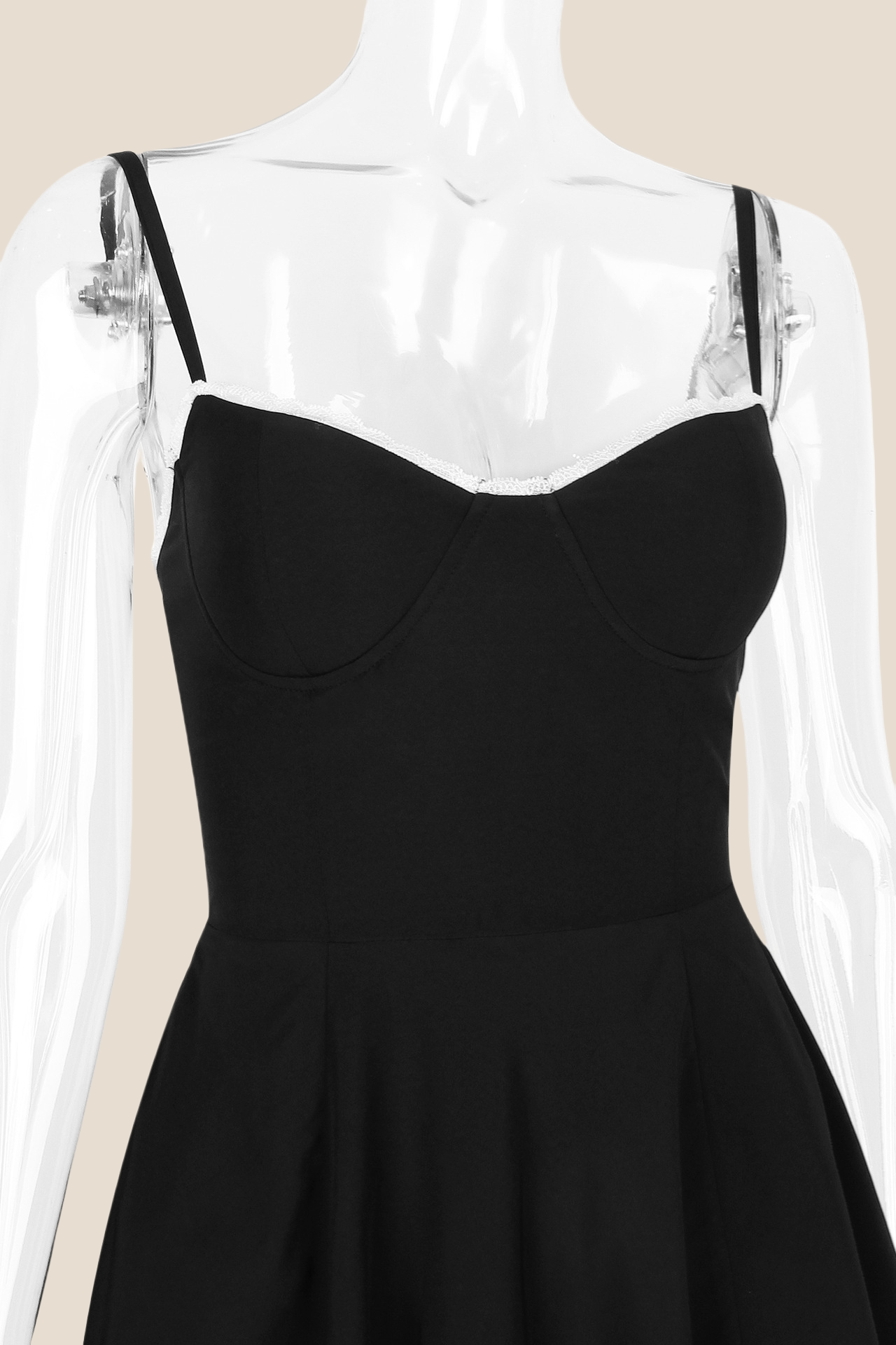 Spaghetti Straps Black A-line Short Dress