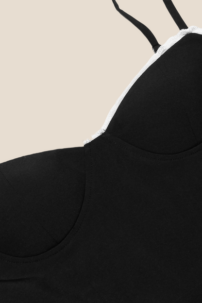 Spaghetti Straps Black A-line Short Dress
