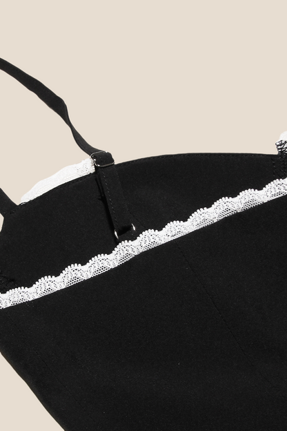 Spaghetti Straps Black A-line Short Dress