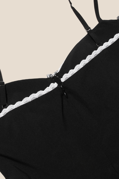 Spaghetti Straps Black A-line Short Dress