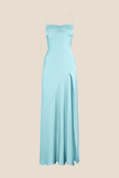 Spaghetti Straps Olive Green Long Dress with Slit