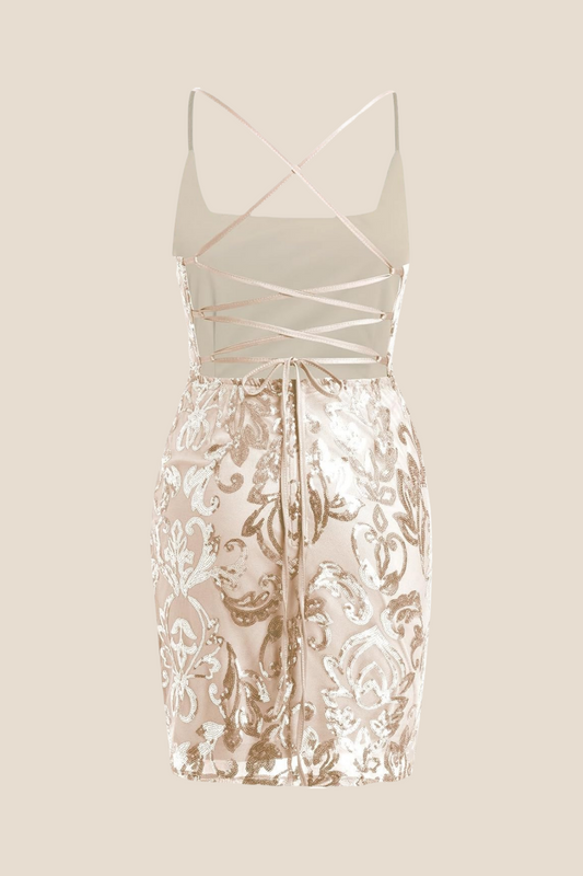 Spaghetti Straps Gold Sequin Bodycon Short Dress
