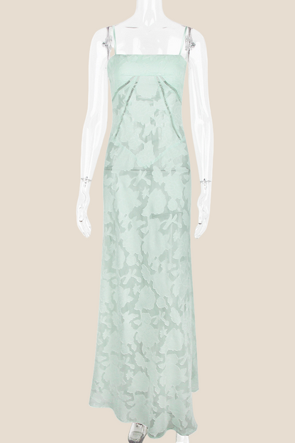 Spaghetti Straps Green Lace A-line Long Dress
