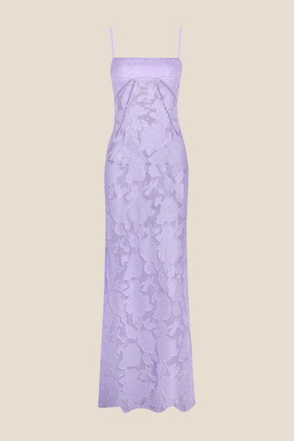 Spaghetti Straps Green Lace A-line Long Dress