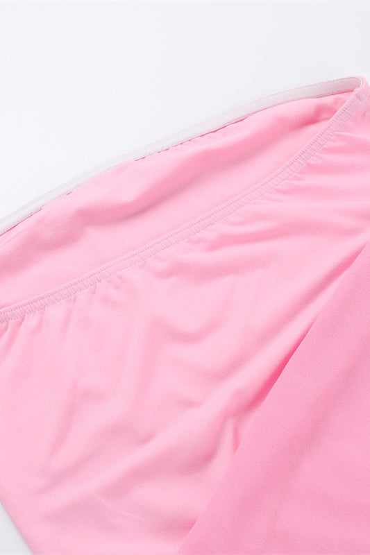 Square Neck Pink Ruffled Hem Long Dress