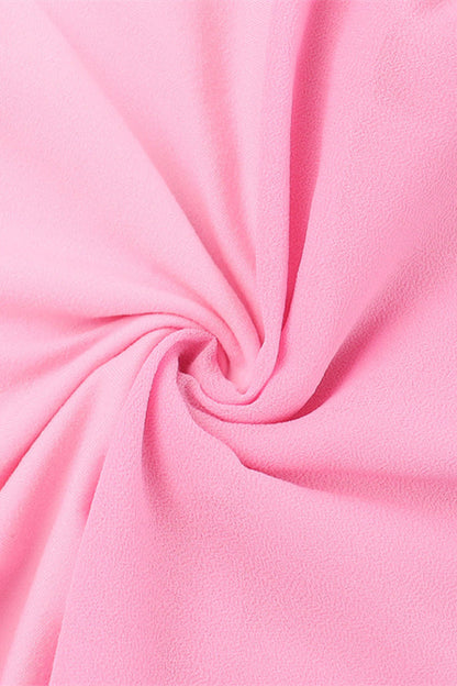 Square Neck Pink Ruffled Hem Long Dress